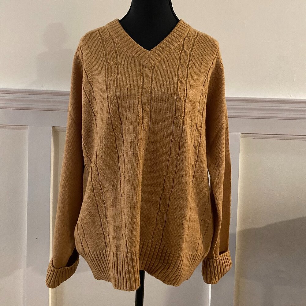 Vintage Sears SportsWear Khaki V-Neck Sweater | M